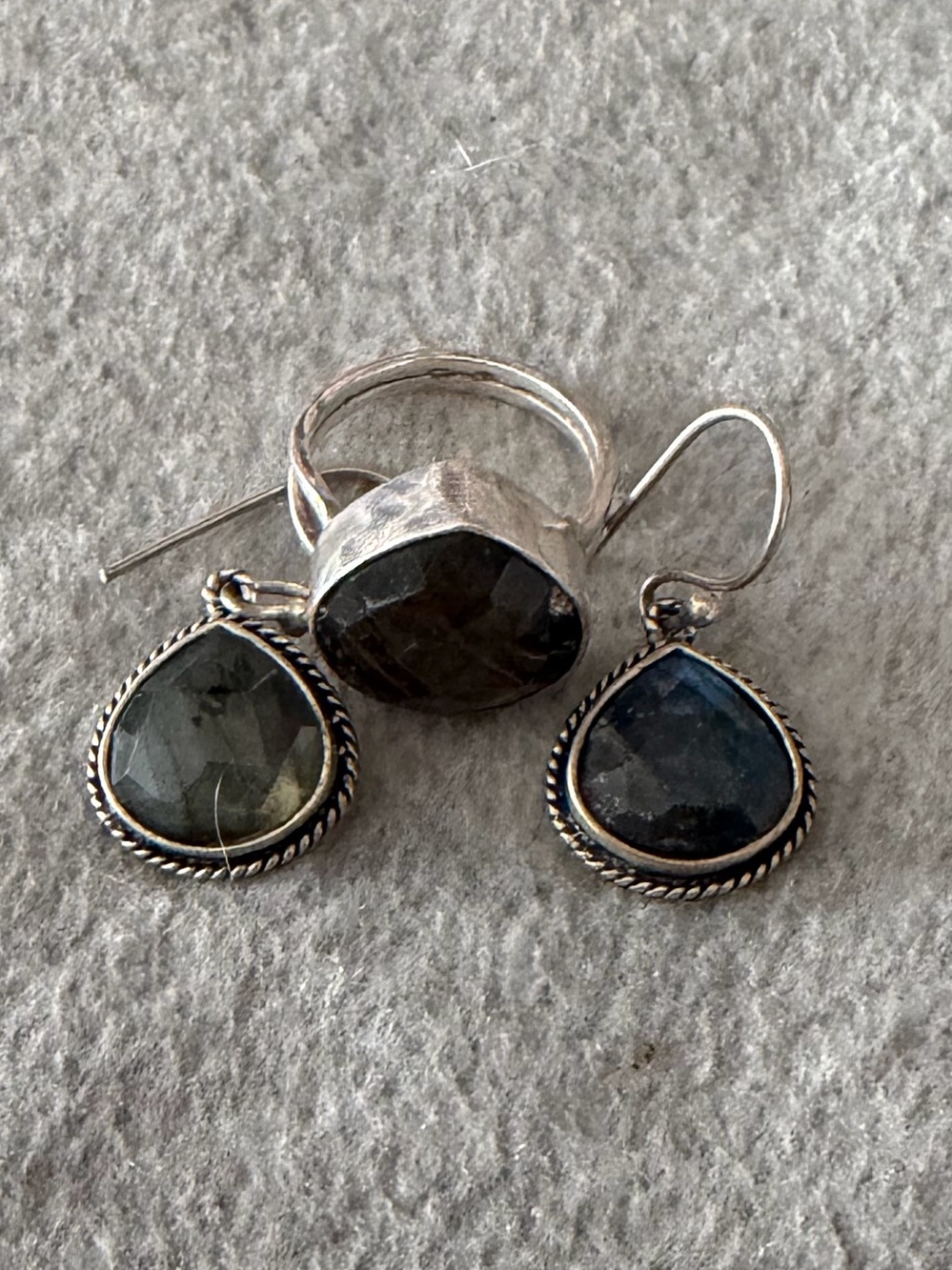 Sterling Silver Labradorite Ring & Drop Earrings